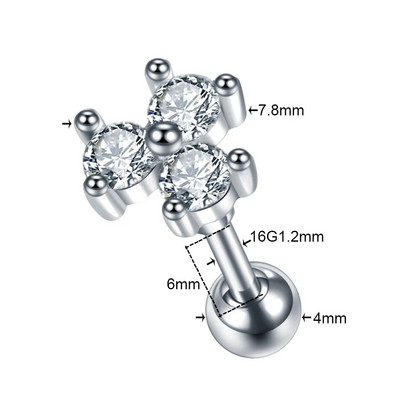 1 DB Cross Star Moon Flower CZ Tragus Porc Piercingek Fül Stud Helix Piercingek Crystal Daith Rook Fülbevaló Női Ékszer 16G