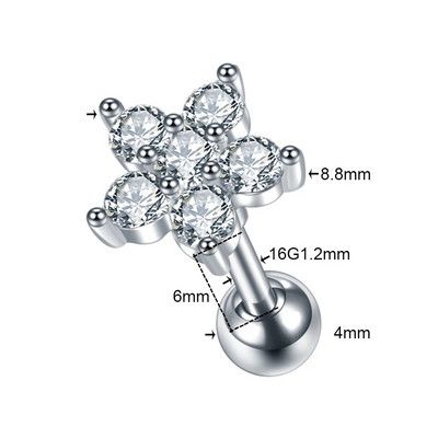 1 DB Cross Star Moon Flower CZ Tragus Porc Piercingek Fül Stud Helix Piercingek Crystal Daith Rook Fülbevaló Női Ékszer 16G