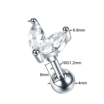 1 DB Cross Star Moon Flower CZ Tragus Porc Piercingek Fül Stud Helix Piercingek Crystal Daith Rook Fülbevaló Női Ékszer 16G