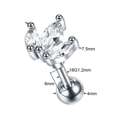 1 DB Cross Star Moon Flower CZ Tragus Porc Piercingek Fül Stud Helix Piercingek Crystal Daith Rook Fülbevaló Női Ékszer 16G