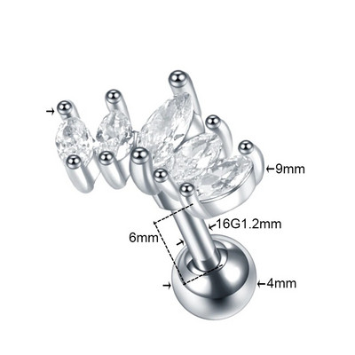 1 DB Cross Star Moon Flower CZ Tragus Porc Piercingek Fül Stud Helix Piercingek Crystal Daith Rook Fülbevaló Női Ékszer 16G