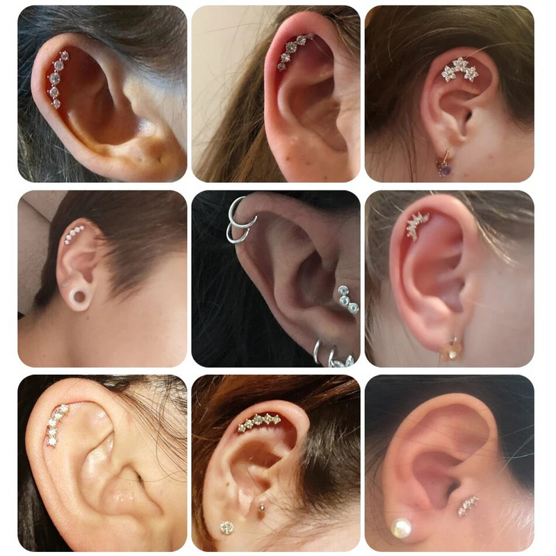 1 DB Cross Star Moon Flower CZ Tragus Porc Piercingek Fül Stud Helix Piercingek Crystal Daith Rook Fülbevaló Női Ékszer 16G