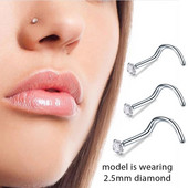 1/5/10 gab. Nerūsējošā tērauda S saliekts deguna tapas gredzens ar apaļu cirkonu sieviešu vīriešu skrūvējamās deguna tapas pīrsings ķermeņa rotaslietas vairumtirdzniecība