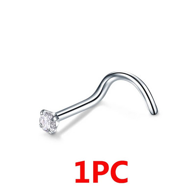 1/5/10 gab. Nerūsējošā tērauda S saliekts deguna tapas gredzens ar apaļu cirkonu sieviešu vīriešu skrūvējamās deguna tapas pīrsings ķermeņa rotaslietas vairumtirdzniecība