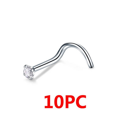 1/5/10 gab. Nerūsējošā tērauda S saliekts deguna tapas gredzens ar apaļu cirkonu sieviešu vīriešu skrūvējamās deguna tapas pīrsings ķermeņa rotaslietas vairumtirdzniecība