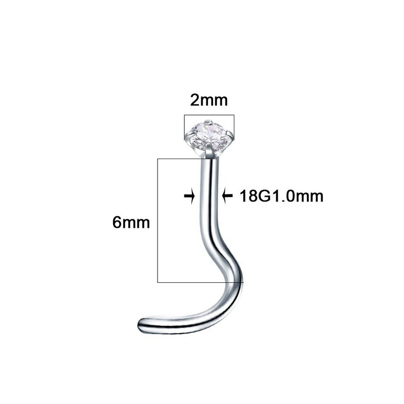 1/5/10 gab. Nerūsējošā tērauda S saliekts deguna tapas gredzens ar apaļu cirkonu sieviešu vīriešu skrūvējamās deguna tapas pīrsings ķermeņa rotaslietas vairumtirdzniecība