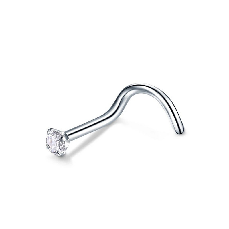 1/5/10 gab. Nerūsējošā tērauda S saliekts deguna tapas gredzens ar apaļu cirkonu sieviešu vīriešu skrūvējamās deguna tapas pīrsings ķermeņa rotaslietas vairumtirdzniecība