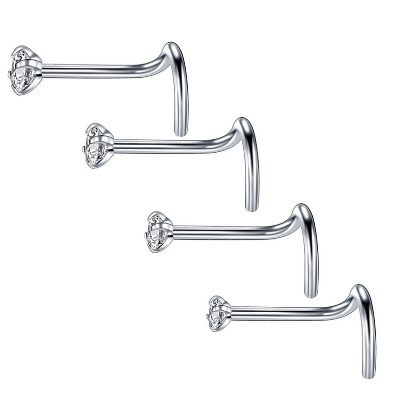 1/5/10 gab. Nerūsējošā tērauda S saliekts deguna tapas gredzens ar apaļu cirkonu sieviešu vīriešu skrūvējamās deguna tapas pīrsings ķermeņa rotaslietas vairumtirdzniecība