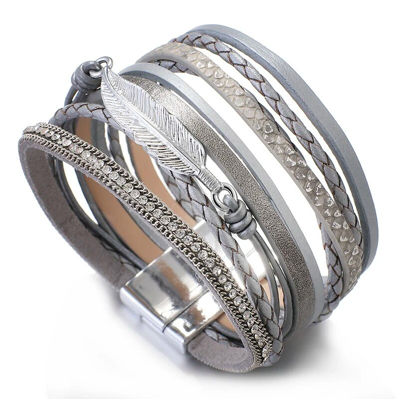 ALLYES vintage lapu spalvu daudzslāņu ādas rokassprādze vīriešiem modes pītas ar rokām darinātas virves aptinamās rokassprādzes sieviešu rotaslietas