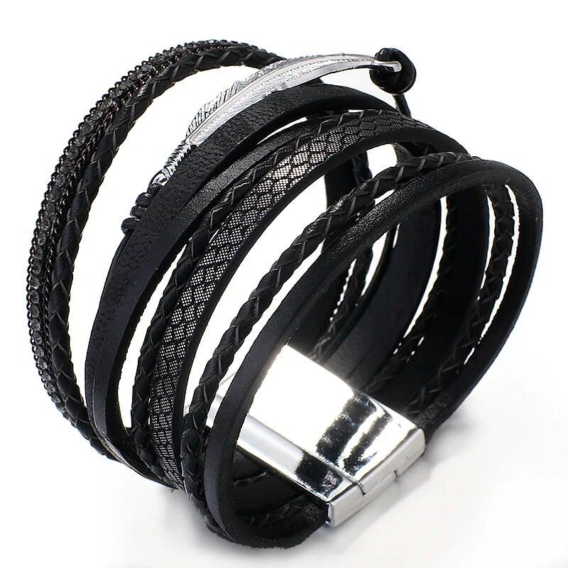 ALLYES vintage lapu spalvu daudzslāņu ādas rokassprādze vīriešiem modes pītas ar rokām darinātas virves aptinamās rokassprādzes sieviešu rotaslietas