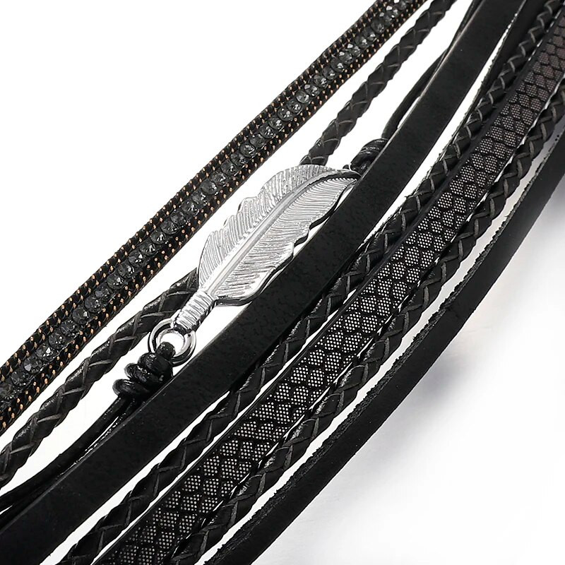 ALLYES vintage lapu spalvu daudzslāņu ādas rokassprādze vīriešiem modes pītas ar rokām darinātas virves aptinamās rokassprādzes sieviešu rotaslietas