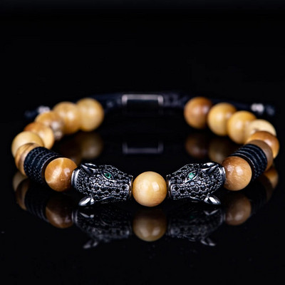 Jauna Trend Dubultā Leoparda galva Rokas darbs tīģera acs Rokassprādzes Aksesuāri Roku darbs Vīriešu Rotaslietas Pulseras homme