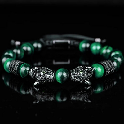 Jauna Trend Dubultā Leoparda galva Rokas darbs tīģera acs Rokassprādzes Aksesuāri Roku darbs Vīriešu Rotaslietas Pulseras homme