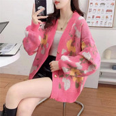 Korejiešu slinks stils, kontrastējošas krāsas jakas sievietēm rudens ziema jauns trikotāžas džemperis dāmām āra apģērbs trikotāžas mētelis