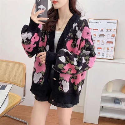 Korejiešu slinks stils, kontrastējošas krāsas jakas sievietēm rudens ziema jauns trikotāžas džemperis dāmām āra apģērbs trikotāžas mētelis