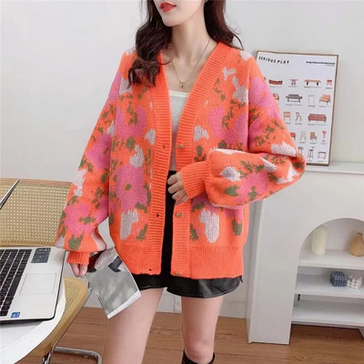 Korejiešu slinks stils, kontrastējošas krāsas jakas sievietēm rudens ziema jauns trikotāžas džemperis dāmām āra apģērbs trikotāžas mētelis