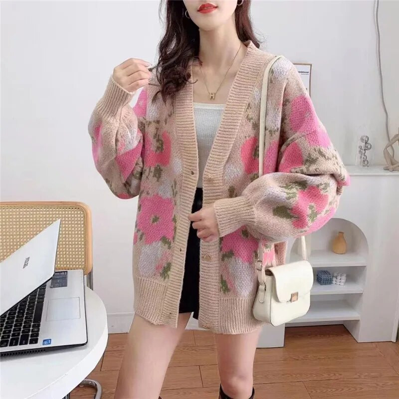 Korejiešu slinks stils, kontrastējošas krāsas jakas sievietēm rudens ziema jauns trikotāžas džemperis dāmām āra apģērbs trikotāžas mētelis