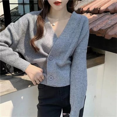 Korėjos mados pavasario rudens trikotažas ilgomis rankovėmis, plonas V kaklo megztinis moterims, megztas megztas kardiganas кардиган женский