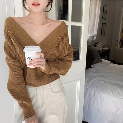 Korėjos mados pavasario rudens trikotažas ilgomis rankovėmis, plonas V kaklo megztinis moterims, megztas megztas kardiganas кардиган женский