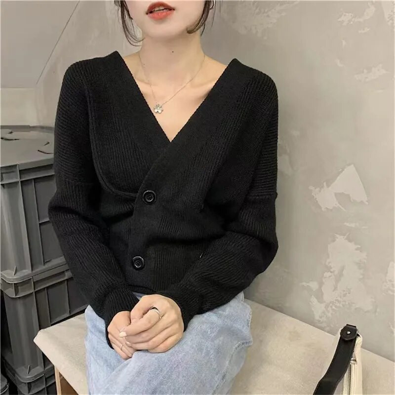 Korėjos mados pavasario rudens trikotažas ilgomis rankovėmis, plonas V kaklo megztinis moterims, megztas megztas kardiganas кардиган женский