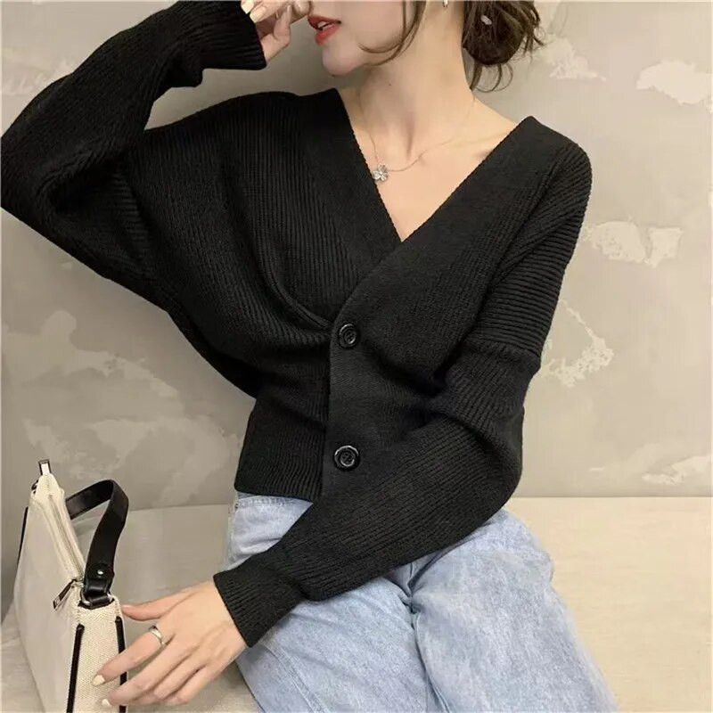 Korėjos mados pavasario rudens trikotažas ilgomis rankovėmis, plonas V kaklo megztinis moterims, megztas megztas kardiganas кардиган женский
