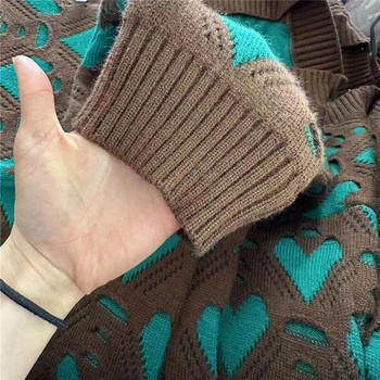 Нов свободен пуловер в мързелив стил за жени Есен Зима Удебелени кухи плетени пуловери Модни дамски трикотажни жилетки