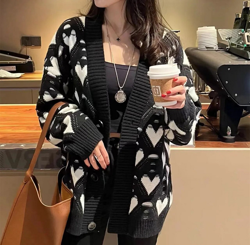 Naujas Lazy Style Laisvas Megztinis Moterims Rudens Žiemos Pastorintas Tuščiaviduriai Megztiniai Madingi Moteriški Mezginiai Kardiganai