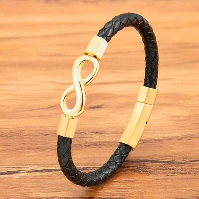 XQNI ādas rokassprādze Infinity Shape īpaša populāra raksta vīriešu rokassprādze vīriešiem nerūsējošā tērauda rotaslietas aksesuāri dāvana