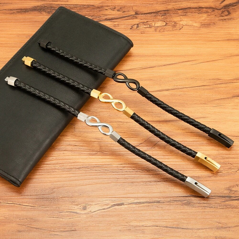 XQNI ādas rokassprādze Infinity Shape īpaša populāra raksta vīriešu rokassprādze vīriešiem nerūsējošā tērauda rotaslietas aksesuāri dāvana