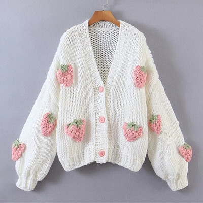 Rudens ziema sieviešu apģērbi ar V-veida kakla izgriezumu, laternas piedurknēm, jaciņas, sieviešu džemperis, mētelis, ar zemeņu apdruku, trikotāžas topi