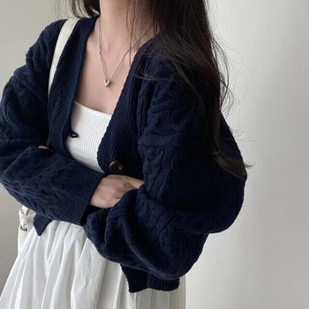 Κορεάτικο κομψό φθινοπωρινό χειμερινό πουλόβερ Γυναικείο παλτό Νέο vintage V-λαιμόκοψη μακρυμάνικο πλέξιμο ζακέτα γυναικεία πλεκτά μπλουζάκια