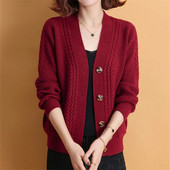 Pusmūža mātes trikotāžas džemperis Jaunas pogas Jaciņa ar garām piedurknēm Vintage pavasara rudens sieviešu mētelis jakas Para Mujer