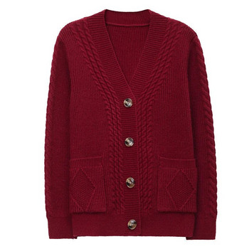 Плетен пуловер за майка на средна възраст, нови копчета, жилетка с дълъг ръкав, реколта, пролет, есен, дамско палто, жилетки Para Mujer