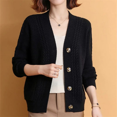 Pusmūža mātes trikotāžas džemperis Jaunas pogas Jaciņa ar garām piedurknēm Vintage pavasara rudens sieviešu mētelis jakas Para Mujer