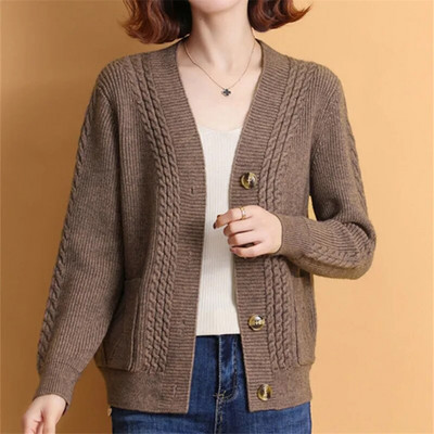 Pusmūža mātes trikotāžas džemperis Jaunas pogas Jaciņa ar garām piedurknēm Vintage pavasara rudens sieviešu mētelis jakas Para Mujer