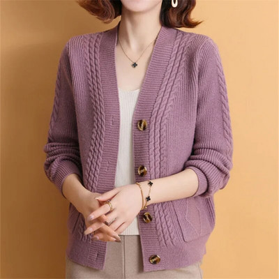 Pusmūža mātes trikotāžas džemperis Jaunas pogas Jaciņa ar garām piedurknēm Vintage pavasara rudens sieviešu mētelis jakas Para Mujer