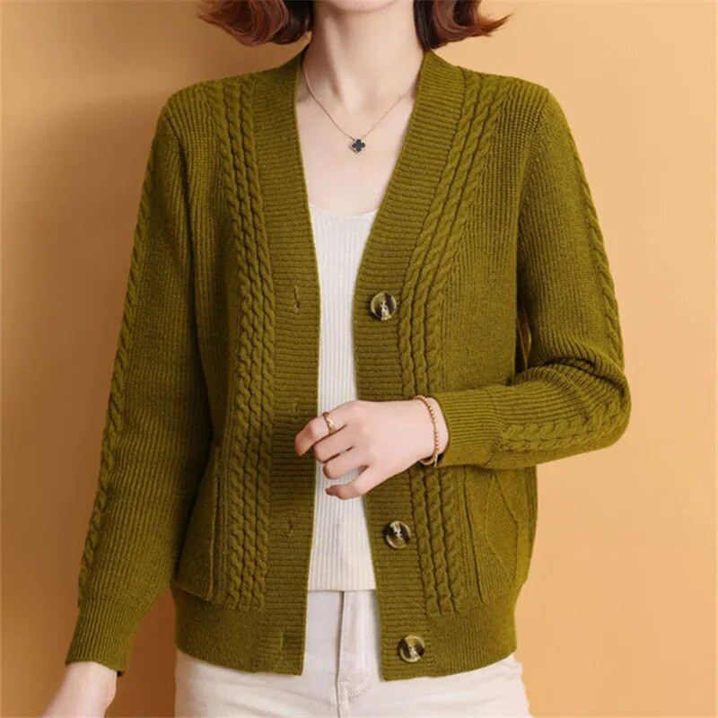 Pusmūža mātes trikotāžas džemperis Jaunas pogas Jaciņa ar garām piedurknēm Vintage pavasara rudens sieviešu mētelis jakas Para Mujer