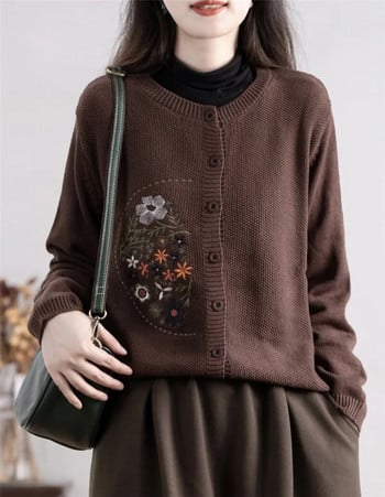 Дамско облекло Нови копчета Жилетка Пуловер за плетене Дамско ретро щампован трикотаж Палто Ежедневно пролетно есенно женско яке
