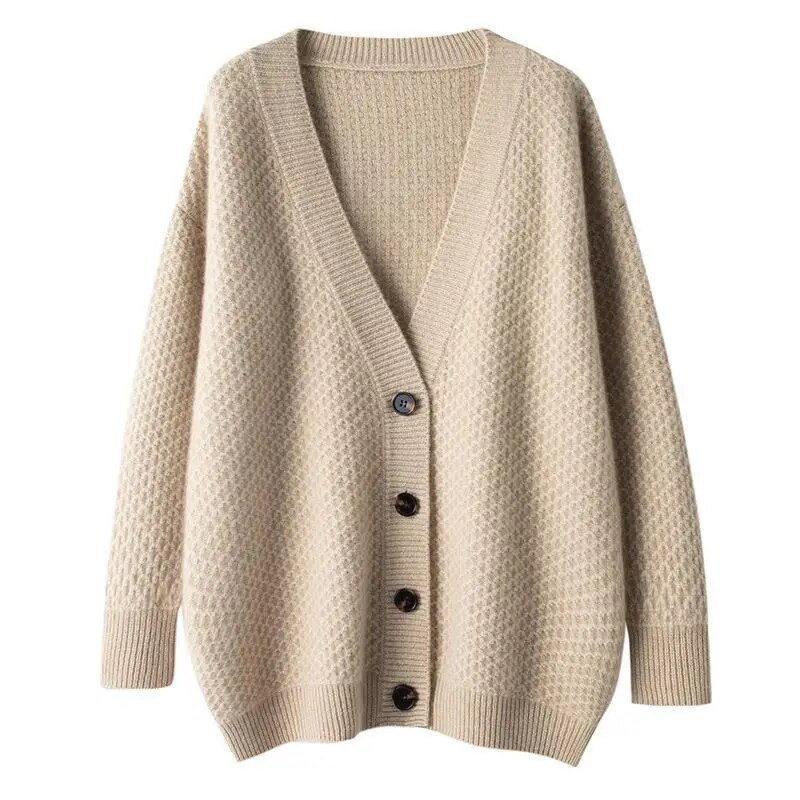 Φθινοπωρινά χειμωνιάτικα κουμπιά για γυναικεία ρούχα Ζακέτες μακρυμάνικο για γυναικεία πλεκτά Νέα χαλαρή χοντρή παλτό πουλόβερ Ζακέτα Femme