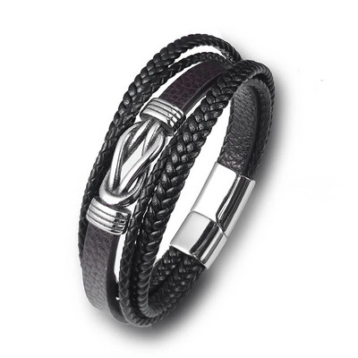 MingAo jauna stila vīriešu rokassprādze ar nerūsējošā tērauda pērlītēm panku pītas ādas rokassprādzes, rotaslietas vīriešiem 2023. gada pārsteiguma dāvana