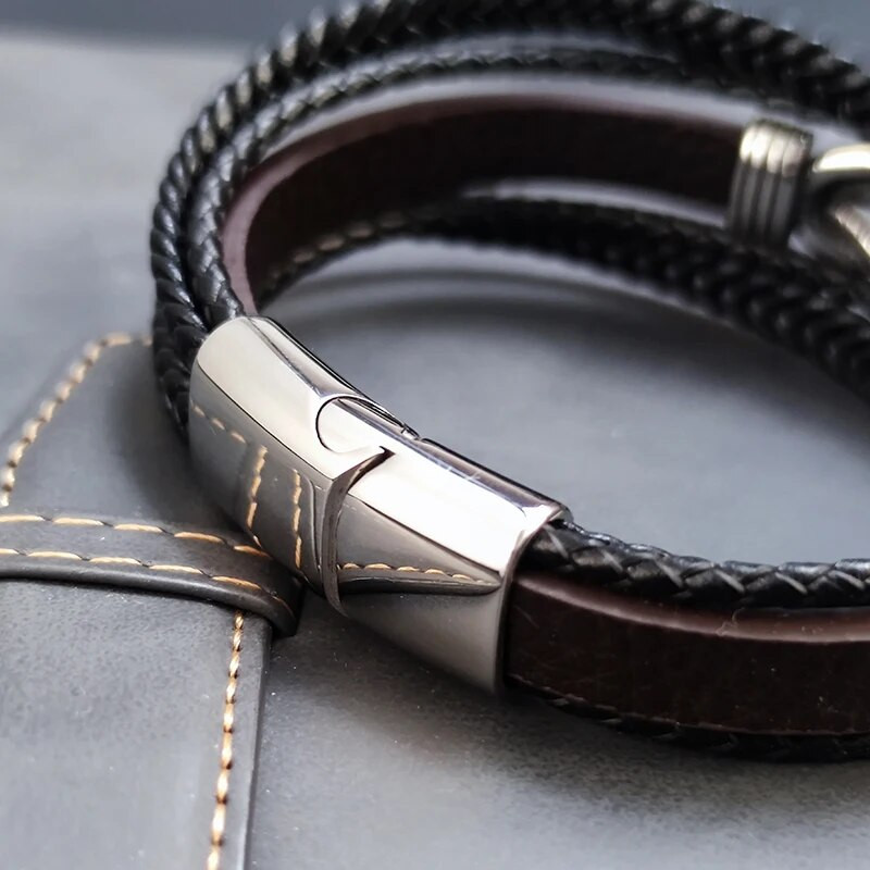 MingAo jauna stila vīriešu rokassprādze ar nerūsējošā tērauda pērlītēm panku pītas ādas rokassprādzes, rotaslietas vīriešiem 2023. gada pārsteiguma dāvana