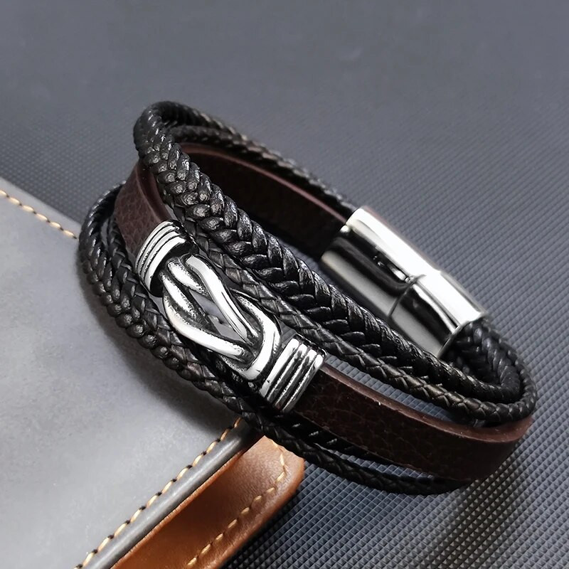 MingAo jauna stila vīriešu rokassprādze ar nerūsējošā tērauda pērlītēm panku pītas ādas rokassprādzes, rotaslietas vīriešiem 2023. gada pārsteiguma dāvana