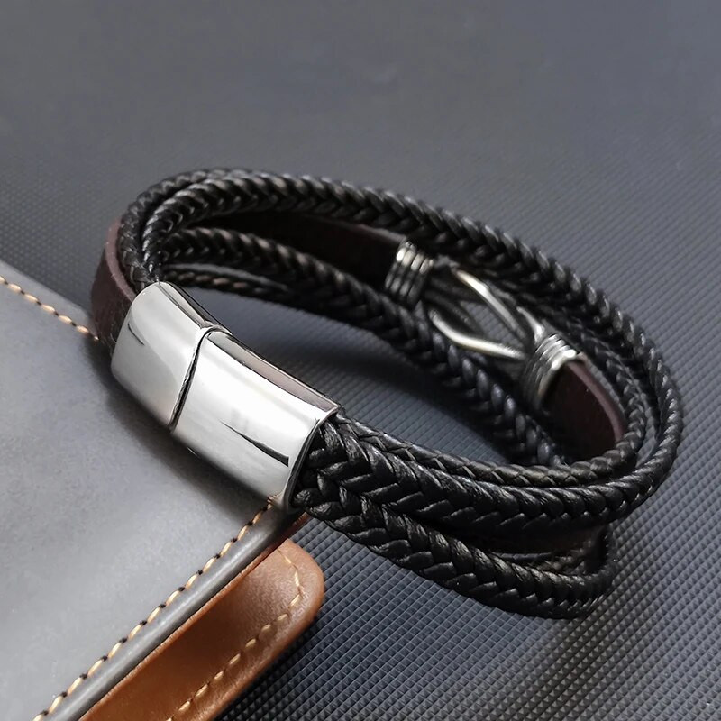 MingAo jauna stila vīriešu rokassprādze ar nerūsējošā tērauda pērlītēm panku pītas ādas rokassprādzes, rotaslietas vīriešiem 2023. gada pārsteiguma dāvana