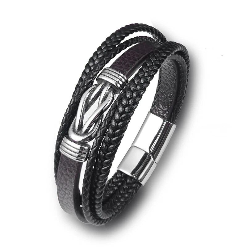 MingAo jauna stila vīriešu rokassprādze ar nerūsējošā tērauda pērlītēm panku pītas ādas rokassprādzes, rotaslietas vīriešiem 2023. gada pārsteiguma dāvana