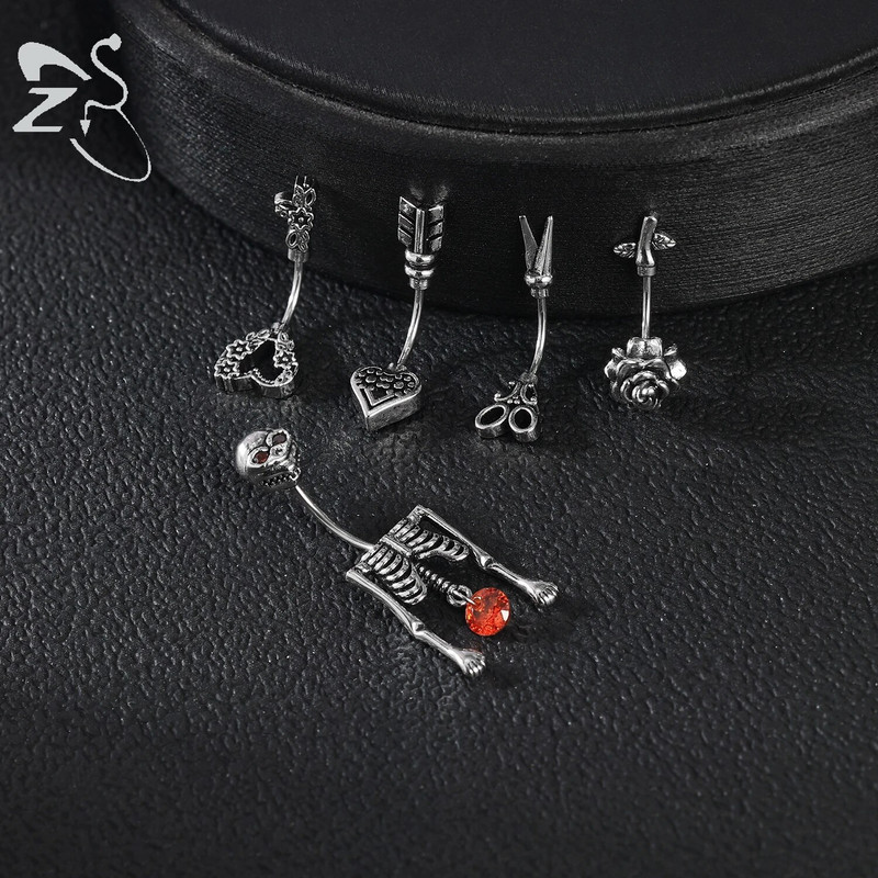 ZS 1PC 20G Skull Rose Heart Antakių žiedas Vidinis sriegiuotas Antakių Auskarų vėrimas Nerūdijančio plieno Stulpelio Auskarų vėrimas Tragus Auskarai