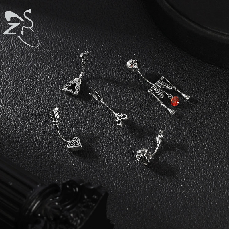 ZS 1PC 20G Skull Rose Heart Antakių žiedas Vidinis sriegiuotas Antakių Auskarų vėrimas Nerūdijančio plieno Stulpelio Auskarų vėrimas Tragus Auskarai