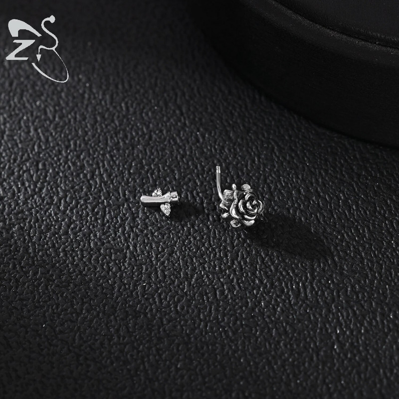 ZS 1PC 20G Skull Rose Heart Antakių žiedas Vidinis sriegiuotas Antakių Auskarų vėrimas Nerūdijančio plieno Stulpelio Auskarų vėrimas Tragus Auskarai