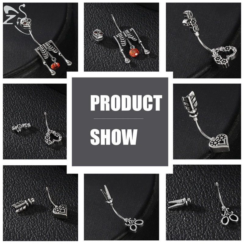 ZS 1PC 20G Skull Rose Heart Antakių žiedas Vidinis sriegiuotas Antakių Auskarų vėrimas Nerūdijančio plieno Stulpelio Auskarų vėrimas Tragus Auskarai