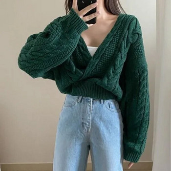Корейски Ins пролет есен пуловери за жени темперамент V-образно деколте едно копче плетено палто с дълъг ръкав Дамски жилетки яке
