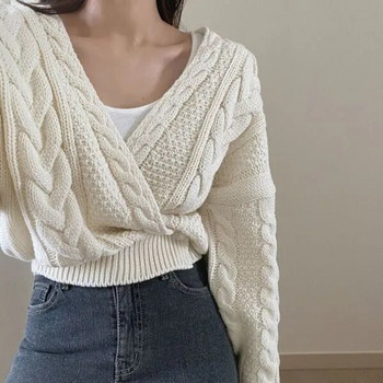 Корейски Ins пролет есен пуловери за жени темперамент V-образно деколте едно копче плетено палто с дълъг ръкав Дамски жилетки яке